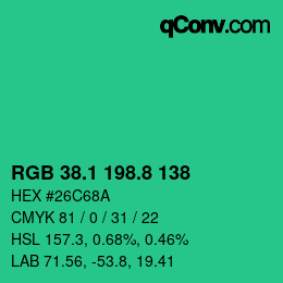 カラーコード: RGB 38.1 198.8 138 | qconv.com