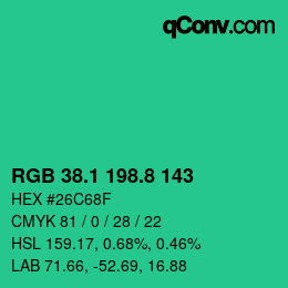 カラーコード: RGB 38.1 198.8 143 | qconv.com