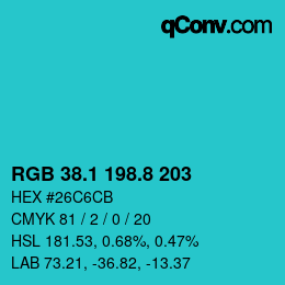 Color code: RGB 38.1 198.8 203 | qconv.com