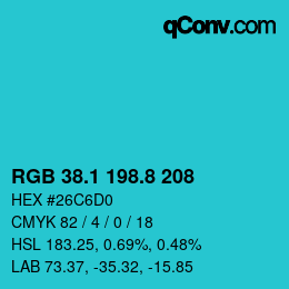 カラーコード: RGB 38.1 198.8 208 | qconv.com