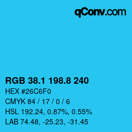 カラーコード: RGB 38.1 198.8 240 | qconv.com