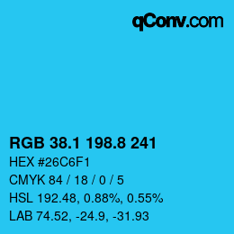 Color code: RGB 38.1 198.8 241 | qconv.com