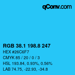 カラーコード: RGB 38.1 198.8 247 | qconv.com