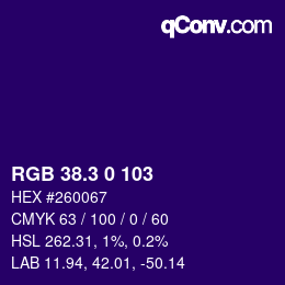 カラーコード: RGB 38.3 0 103 | qconv.com