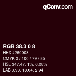 カラーコード: RGB 38.3 0 8 | qconv.com