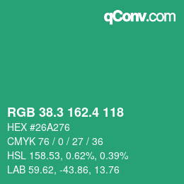 カラーコード: RGB 38.3 162.4 118 | qconv.com