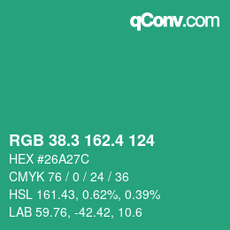 カラーコード: RGB 38.3 162.4 124 | qconv.com