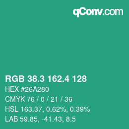 カラーコード: RGB 38.3 162.4 128 | qconv.com