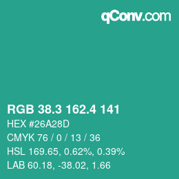 カラーコード: RGB 38.3 162.4 141 | qconv.com