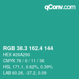 カラーコード: RGB 38.3 162.4 144 | qconv.com