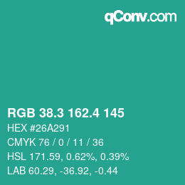 カラーコード: RGB 38.3 162.4 145 | qconv.com