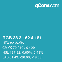 カラーコード: RGB 38.3 162.4 181 | qconv.com