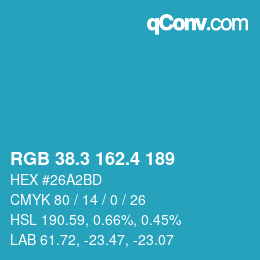 カラーコード: RGB 38.3 162.4 189 | qconv.com