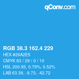 カラーコード: RGB 38.3 162.4 229 | qconv.com