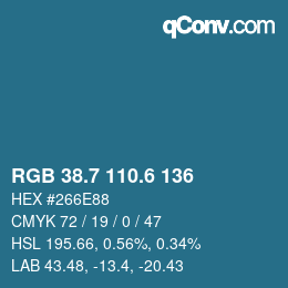 カラーコード: RGB 38.7 110.6 136 | qconv.com