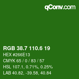カラーコード: RGB 38.7 110.6 19 | qconv.com