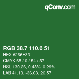 カラーコード: RGB 38.7 110.6 51 | qconv.com
