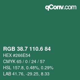 カラーコード: RGB 38.7 110.6 84 | qconv.com