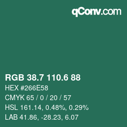 カラーコード: RGB 38.7 110.6 88 | qconv.com