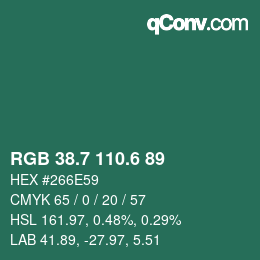カラーコード: RGB 38.7 110.6 89 | qconv.com