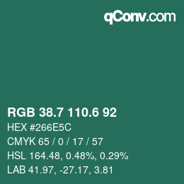 カラーコード: RGB 38.7 110.6 92 | qconv.com