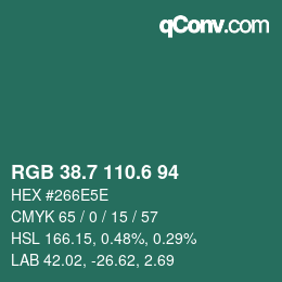 カラーコード: RGB 38.7 110.6 94 | qconv.com