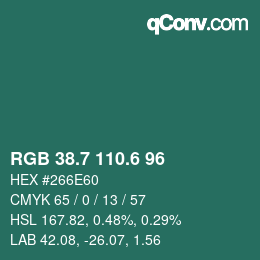 カラーコード: RGB 38.7 110.6 96 | qconv.com
