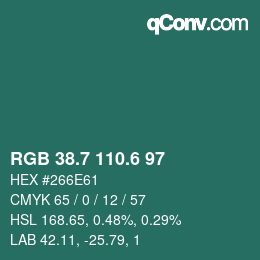 カラーコード: RGB 38.7 110.6 97 | qconv.com
