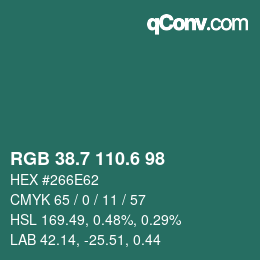 カラーコード: RGB 38.7 110.6 98 | qconv.com