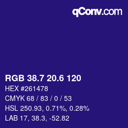 カラーコード: RGB 38.7 20.6 120 | qconv.com