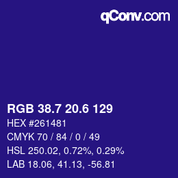 カラーコード: RGB 38.7 20.6 129 | qconv.com