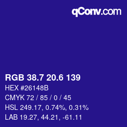 カラーコード: RGB 38.7 20.6 139 | qconv.com