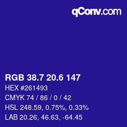 カラーコード: RGB 38.7 20.6 147 | qconv.com