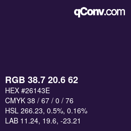 カラーコード: RGB 38.7 20.6 62 | qconv.com