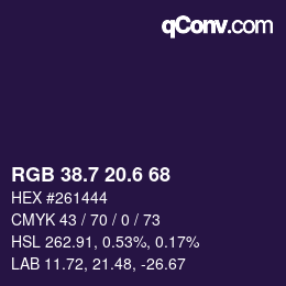 カラーコード: RGB 38.7 20.6 68 | qconv.com