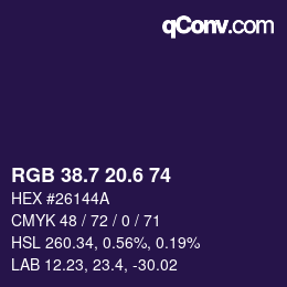 カラーコード: RGB 38.7 20.6 74 | qconv.com