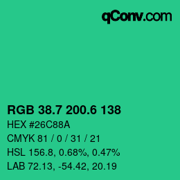 カラーコード: RGB 38.7 200.6 138 | qconv.com