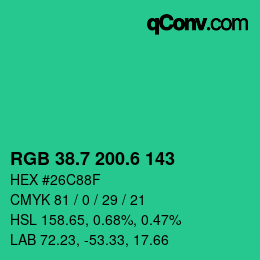 カラーコード: RGB 38.7 200.6 143 | qconv.com