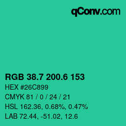 カラーコード: RGB 38.7 200.6 153 | qconv.com