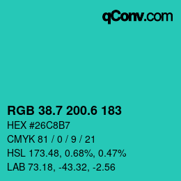 カラーコード: RGB 38.7 200.6 183 | qconv.com