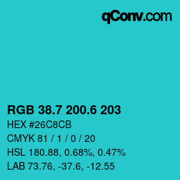 カラーコード: RGB 38.7 200.6 203 | qconv.com
