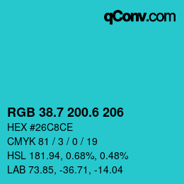 カラーコード: RGB 38.7 200.6 206 | qconv.com