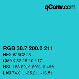 カラーコード: RGB 38.7 200.6 211 | qconv.com