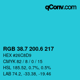 カラーコード: RGB 38.7 200.6 217 | qconv.com