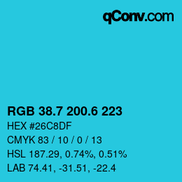 カラーコード: RGB 38.7 200.6 223 | qconv.com