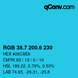 カラーコード: RGB 38.7 200.6 230 | qconv.com