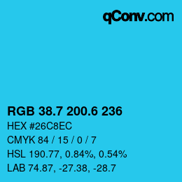 カラーコード: RGB 38.7 200.6 236 | qconv.com