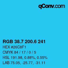 カラーコード: RGB 38.7 200.6 241 | qconv.com