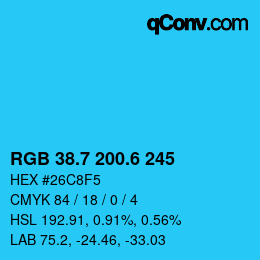カラーコード: RGB 38.7 200.6 245 | qconv.com
