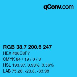 カラーコード: RGB 38.7 200.6 247 | qconv.com